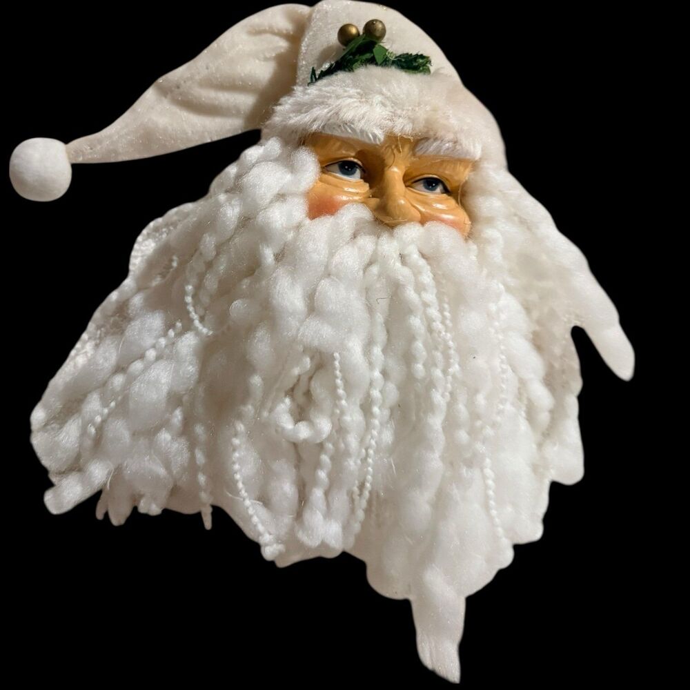 Vintage Style Santa Face Ornament Plush Chenille Beard 8” Christmas House Holida